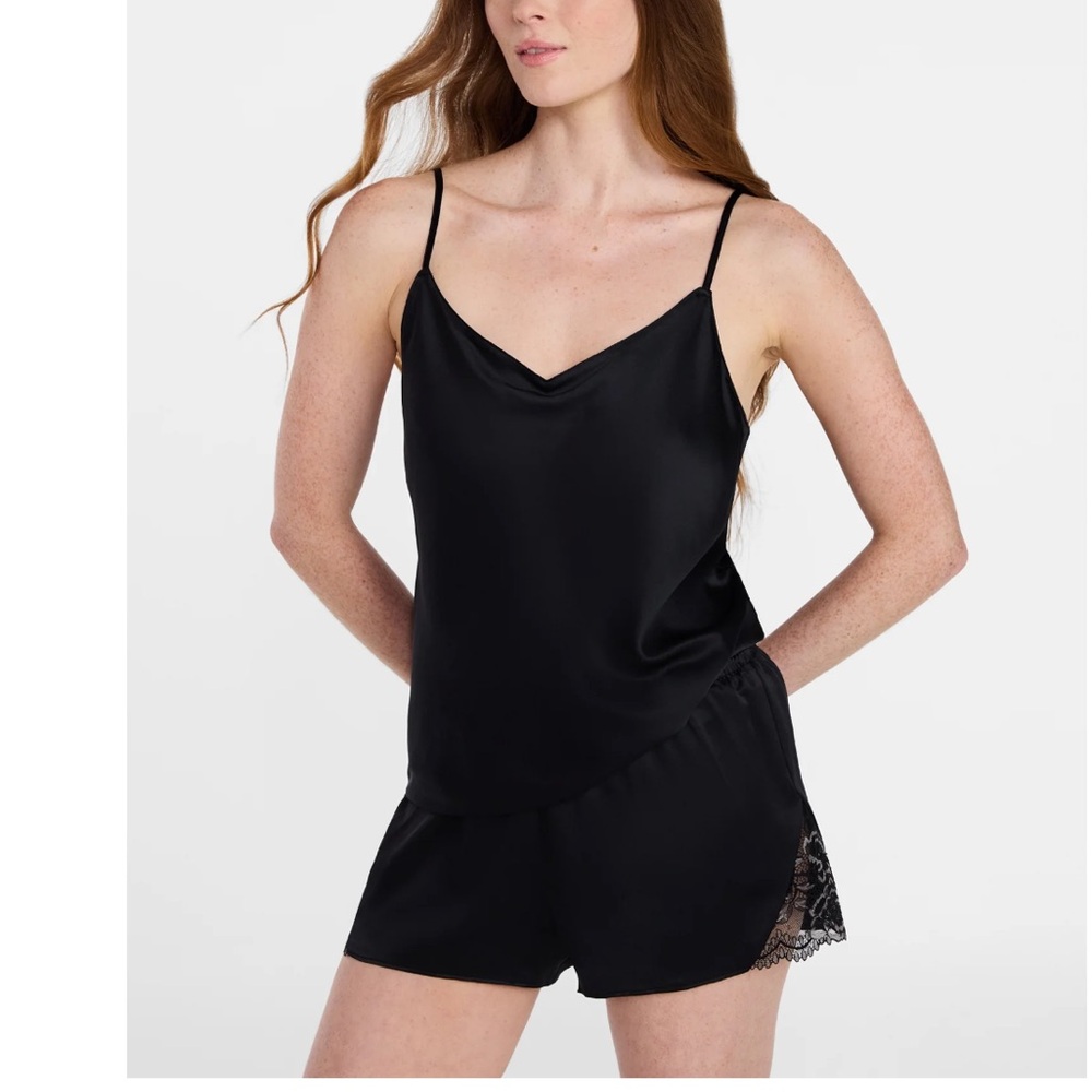 Joyspun Women’s Lace Trim Satin Cami and Shorts Set